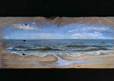 gedenkschilderij op hout met strand en zee